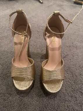 Gold Ankle-Strap Platform Sandals by Pazzle